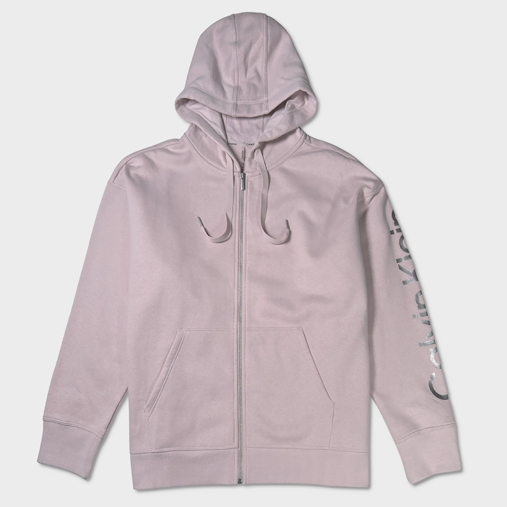 Calvin Klein Logo Sleeve Zip-Up Hoodie - NWT Womens 3X Pale Mauve - #48646-E7